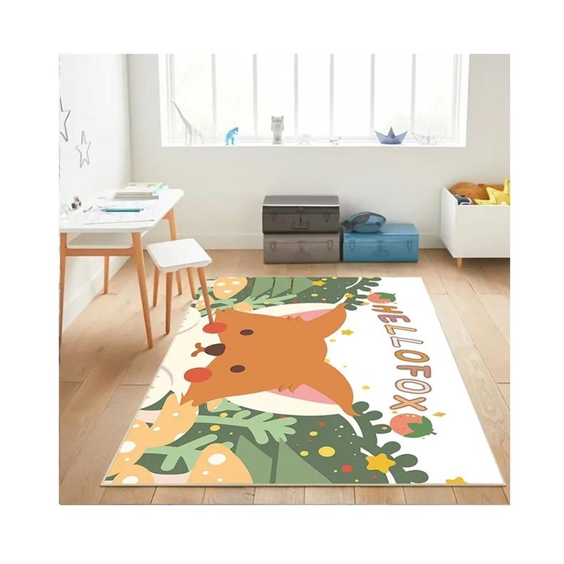 Alfombra Infantil Zorrito 80X120 Cm Tapete Dormitorio Negro