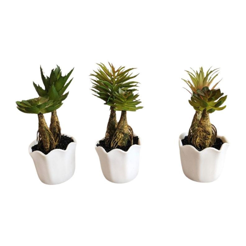 Suculentas Artificiales Con Macetero. Pack de 3. Decoracion-0
