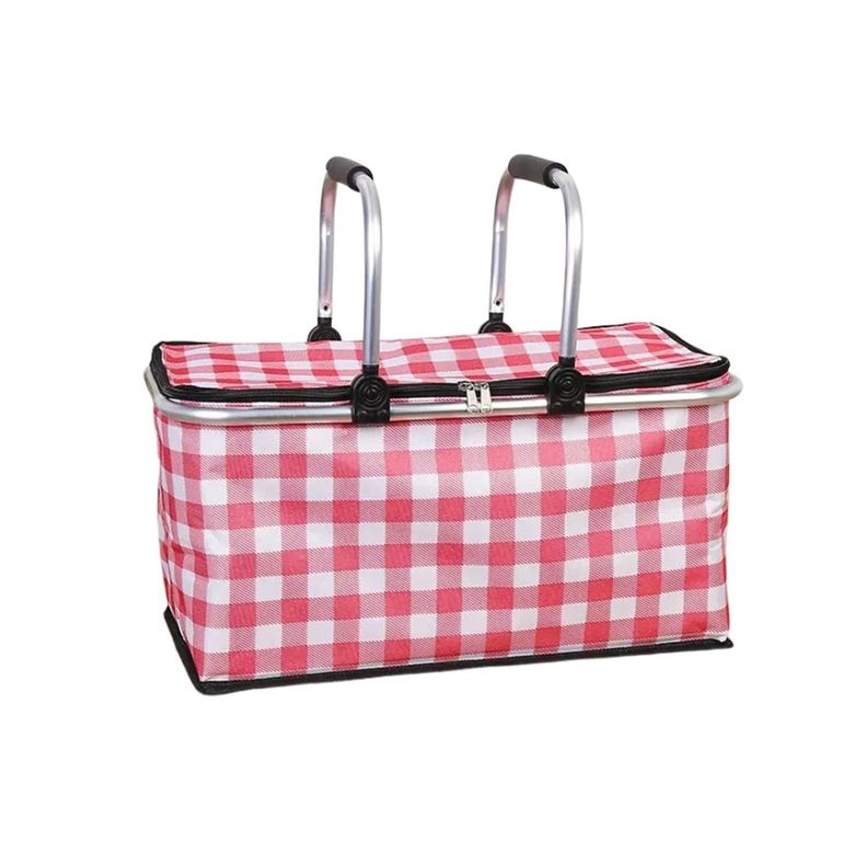 Bolso Termico Plegable Cuadros Rojos Cooler Canasta Picnic-0
