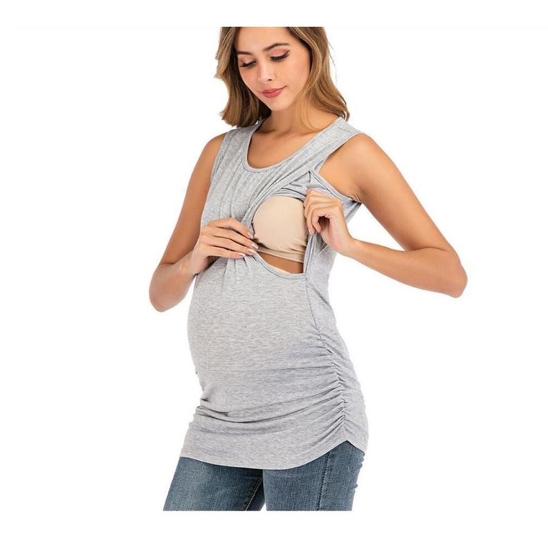 Polera Lactancia Maternidad Vera Sin Manga Gris-0