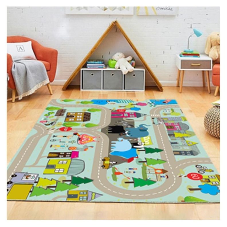 Alfombra Infantil Barrio 80X120 Cm Tapete Dormitorio Sala Negro
