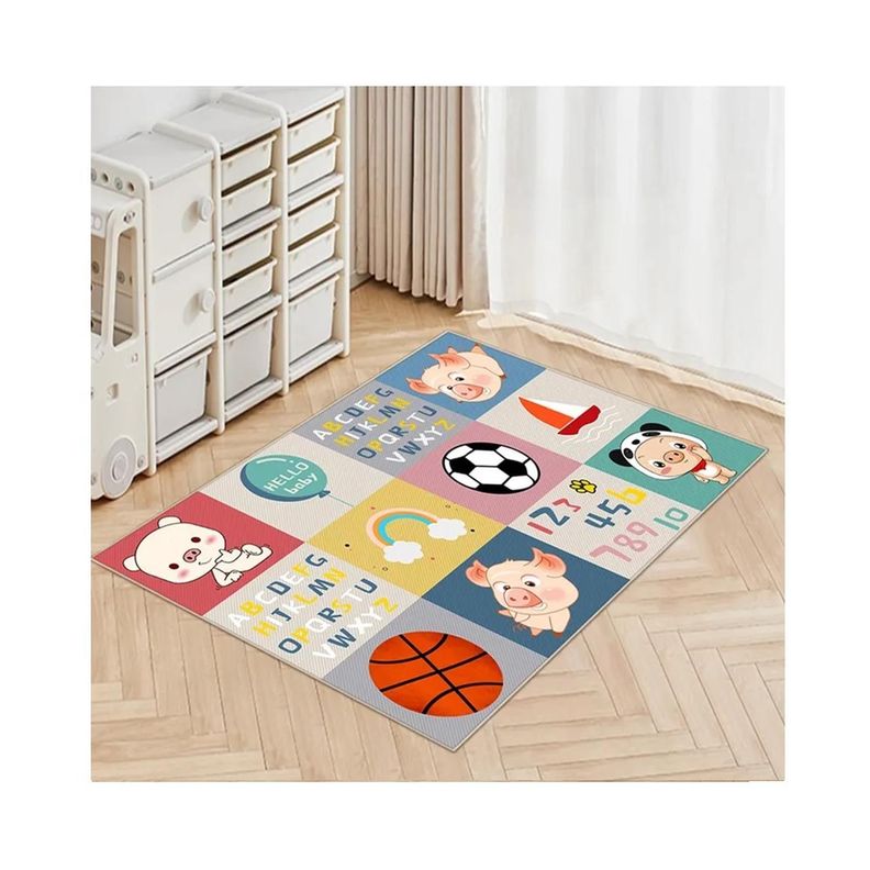 Alfombra Infantil Juguetes 80X120 Cm Tapete Dormitorio Sala Negro