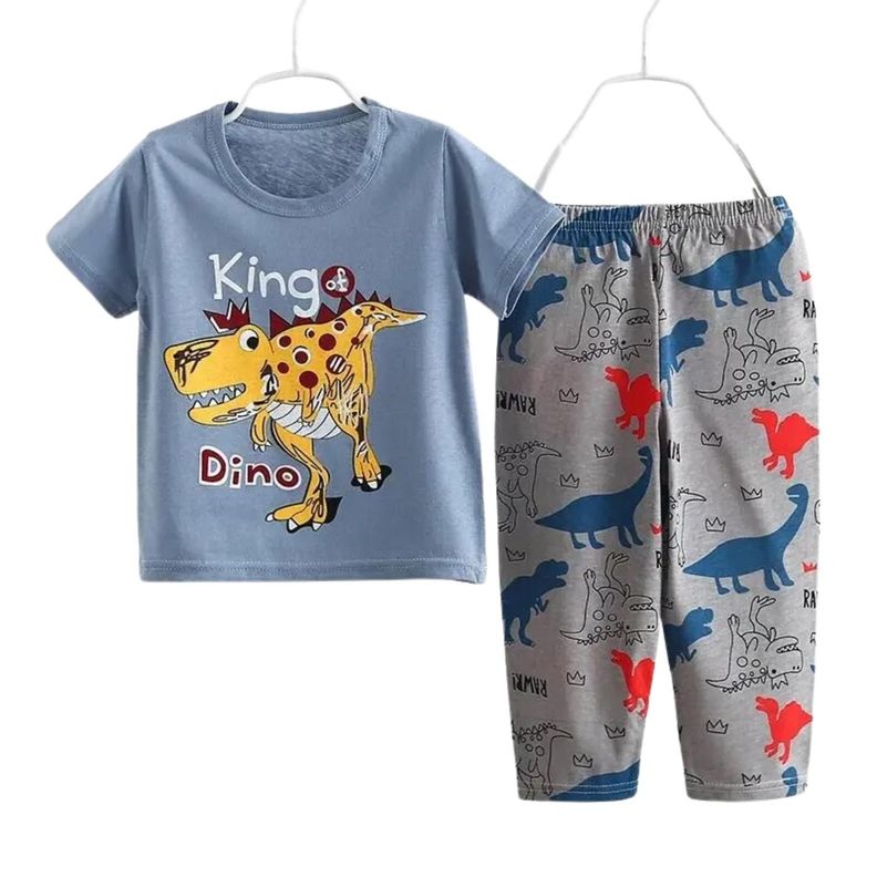Pijama Pantalon Largo Manga Corta Niño Algodón King Dino-0