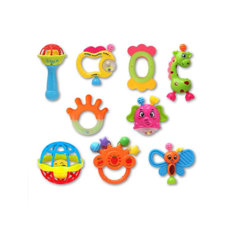 Set Sonajeros Cascabel Mordedor Bebe Rosado 9 Piezas-1
