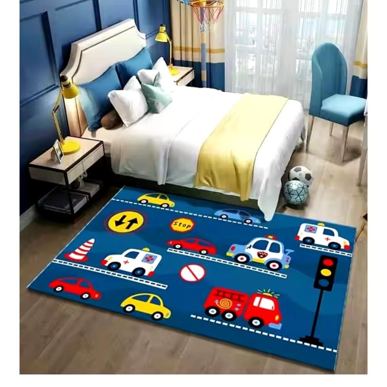 Alfombra Infantil Autos 80X120 Cm. Dormitorio 3D Azul
