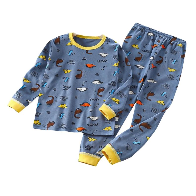 Pijama Niño Infantil Manga Larga Algodon Azul Con Dinos-0