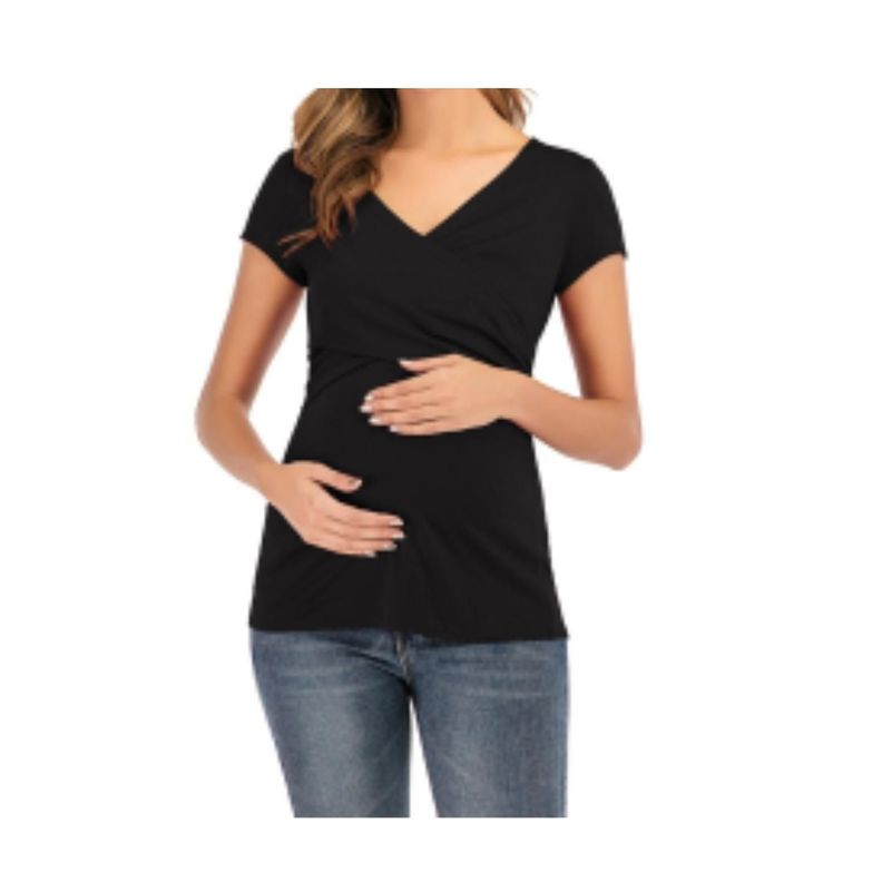 Polera Lactancia Maternidad Sofia Manga Corta Negra-1
