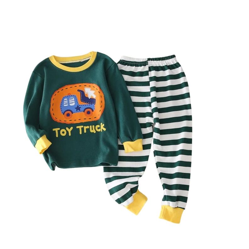 Pijama Niño Infantil Manga Larga Algodon Toy Truck Verde-0
