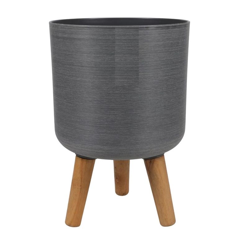 Macetero Grande Simil Piedra. Patas Madera 46x36x36 cm.-0