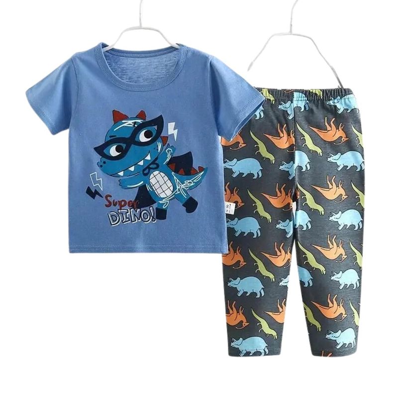 Pijama Pantalon Largo Manga Corta Niño Algodón Super Dino-0