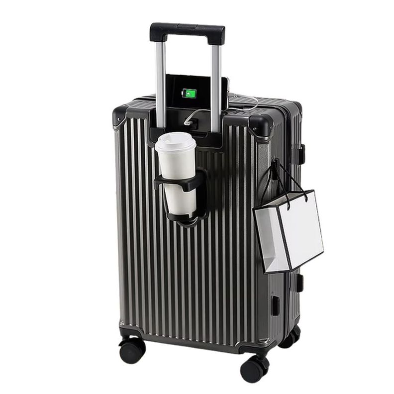 Maleta Tapa Dura Moderna 57x35x23 cm Porta Vaso USB Gris