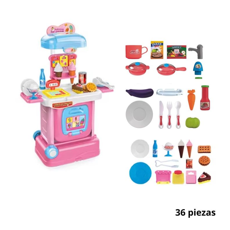 Cocina Juguete Infantil Con Maleta Luz y Sonido 15 Piezas-2