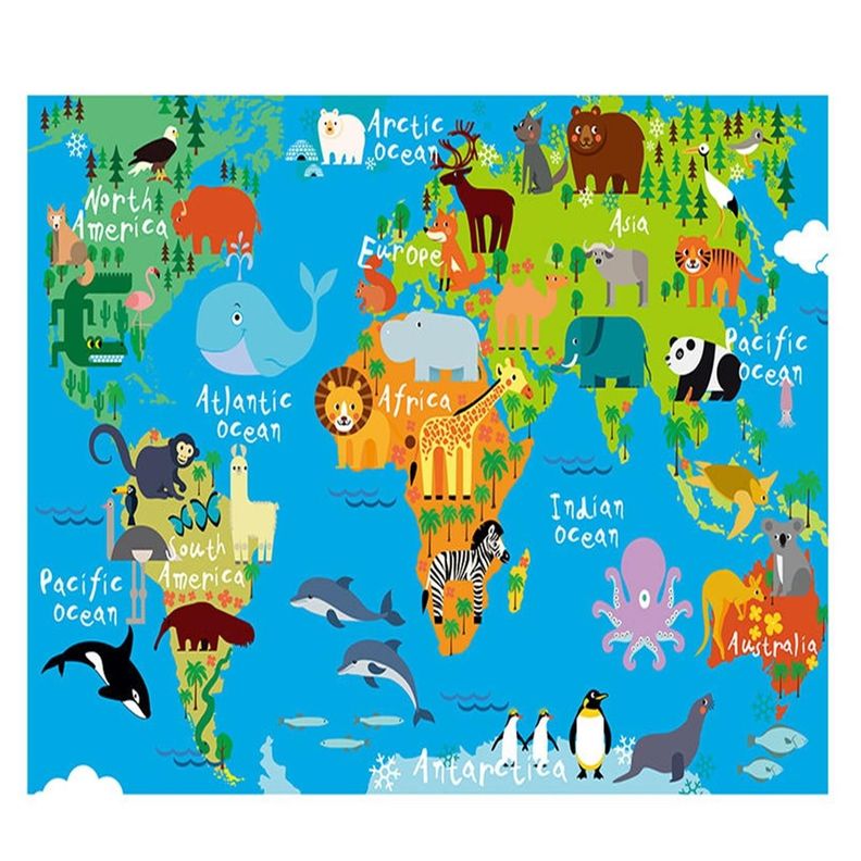 Alfombra Infantil Mapa 80X120 Cm Tapete Dormitorio Sala Negro
