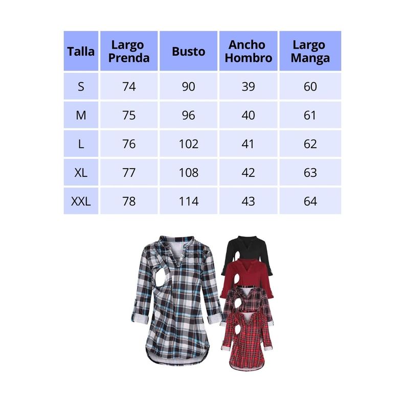 Polera Lactancia Maternidad Camisa Manga Larga Cuadro Negra-3
