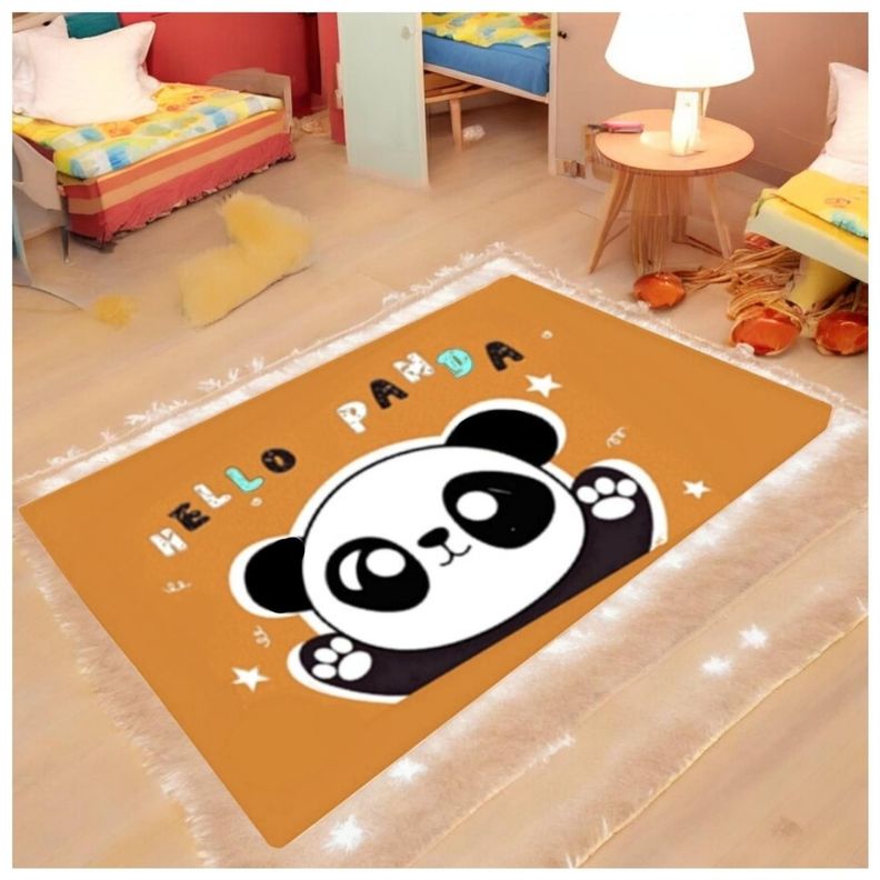 Alfombra Infantil Panda 80X120 Cm Tapete Dormitorio Cafe
