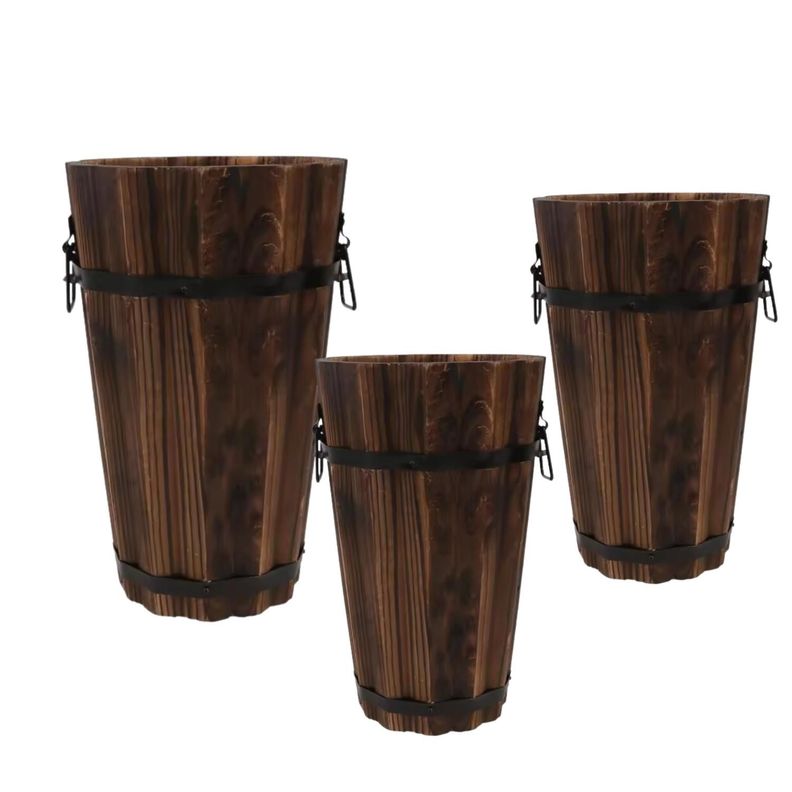 Maceteros de Madera de Abeto. Pack 3 unidades. 46 / 32 / 28 Cm-0