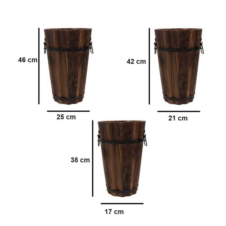 Maceteros de Madera de Abeto. Pack 3 unidades. 46 / 32 / 28 Cm-2