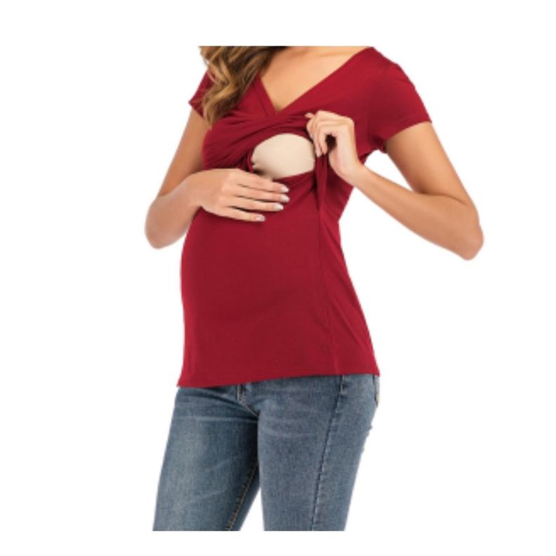 Polera Lactancia Maternidad Sofia Manga Corta Roja-0