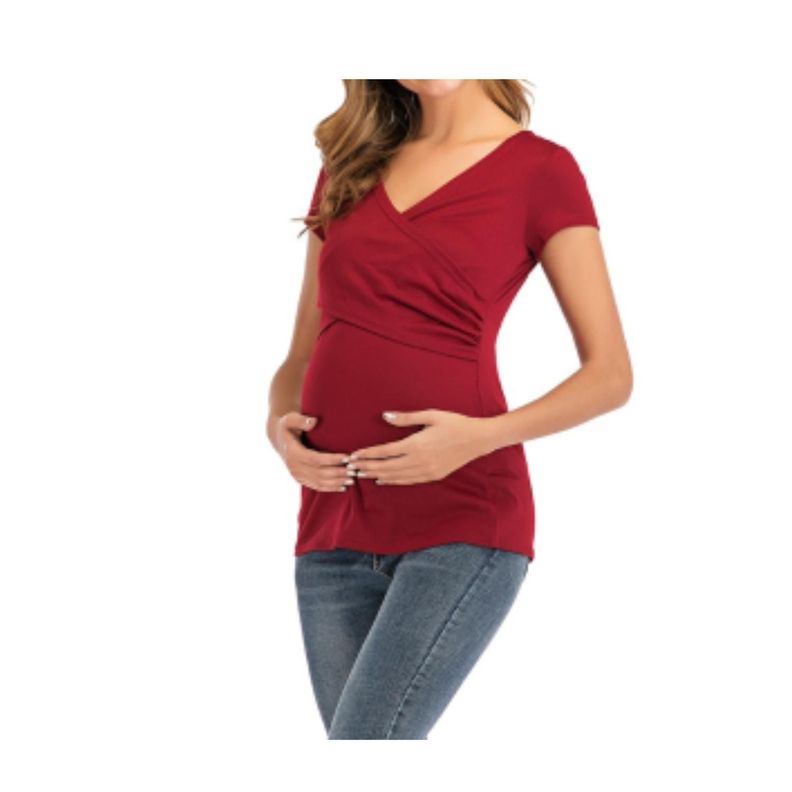 Polera Lactancia Maternidad Sofia Manga Corta Roja-1