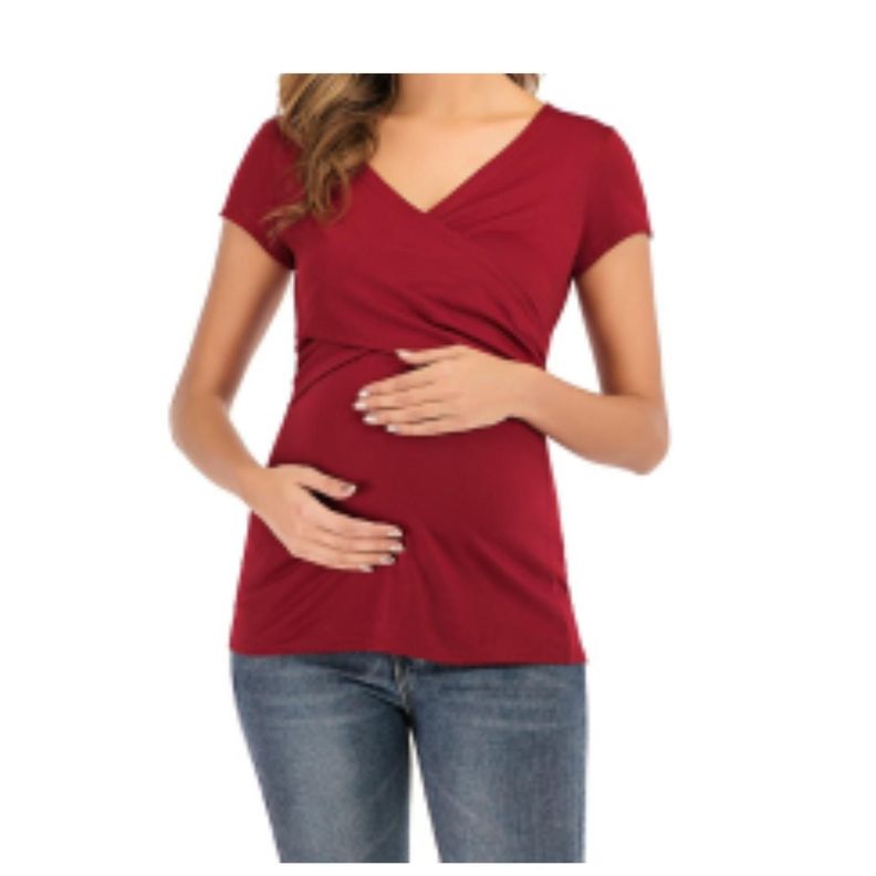Polera Lactancia Maternidad Sofia Manga Corta Roja-2