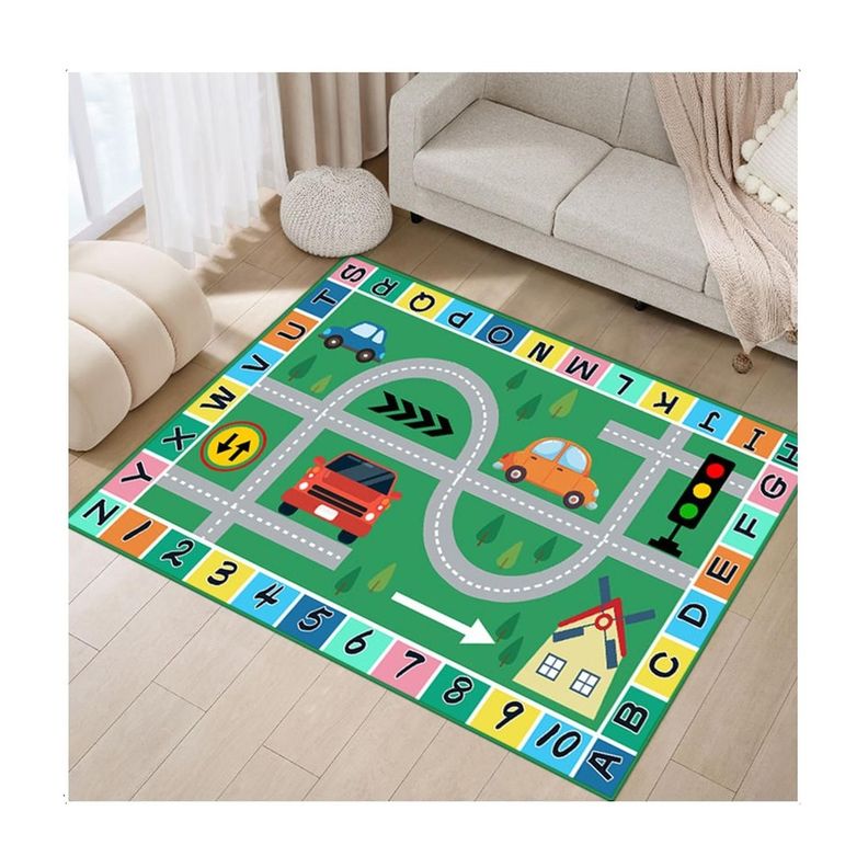 Alfombra Infantil Garaje 80X120 Cm Tapete Dormitorio Sala Negro