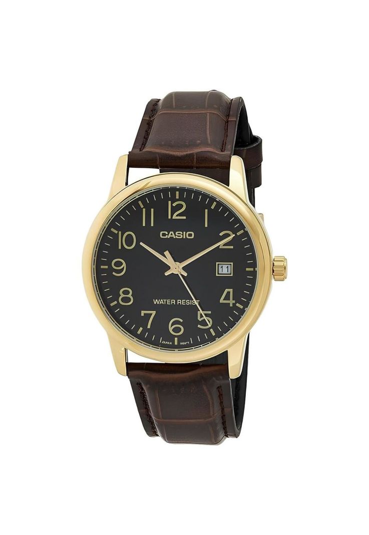 Reloj Mtp-V002gl-1b Hombre Analogo Cuero-0