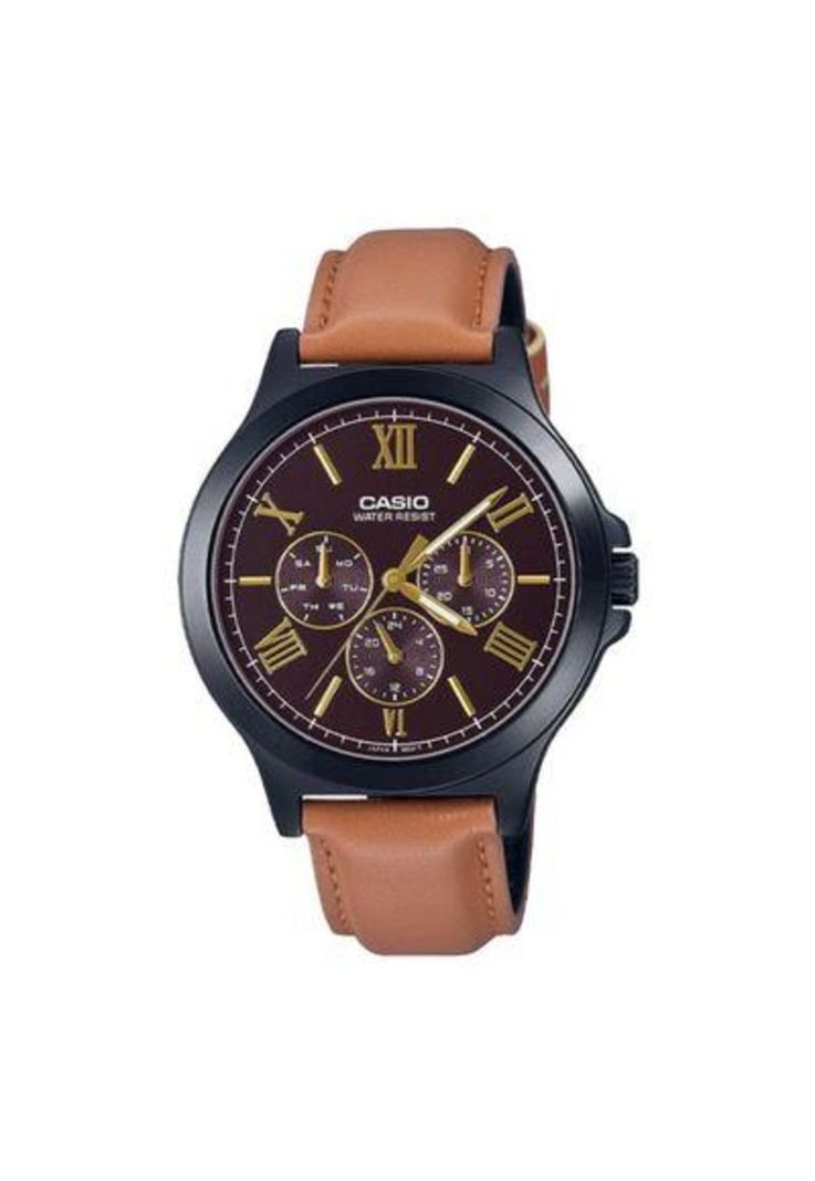 Reloj Mtp-V300bl-5a Hombre Analogo Cuero-0