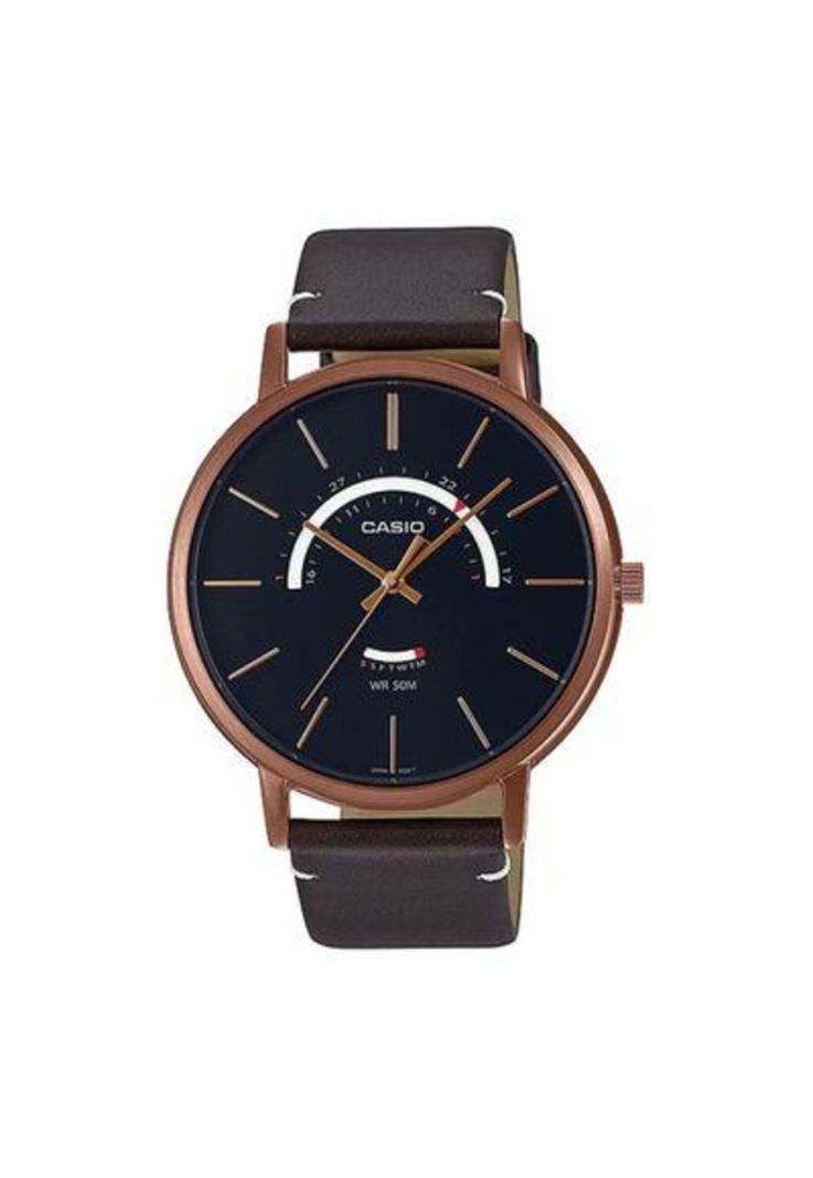 Reloj Mtp-B105rl-1av Hombre Analogo Cuero-0
