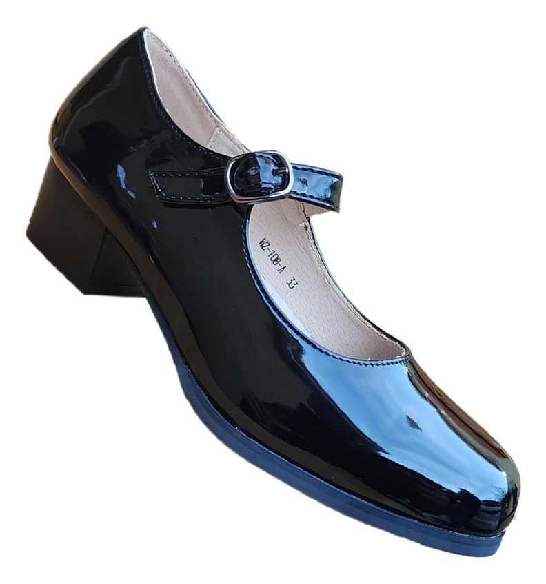 Zapato De Cueca Negro-charol Para Mujer Con Taco 7293-0
