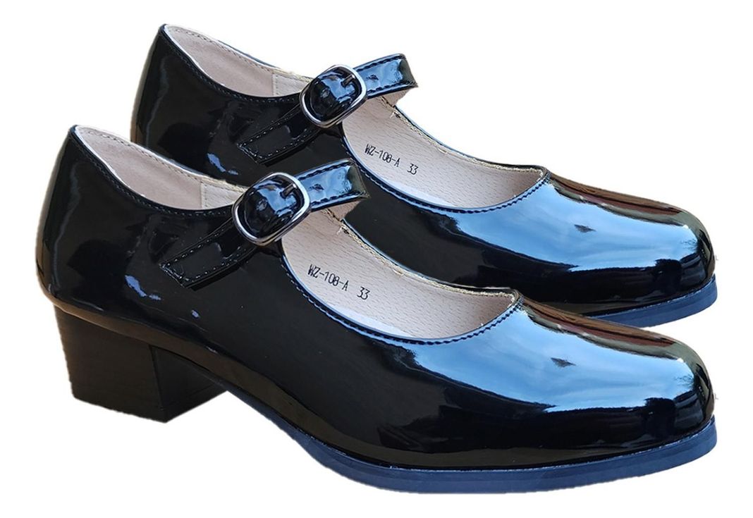 Zapato De Cueca Negro-charol Para Mujer Con Taco 7293-1