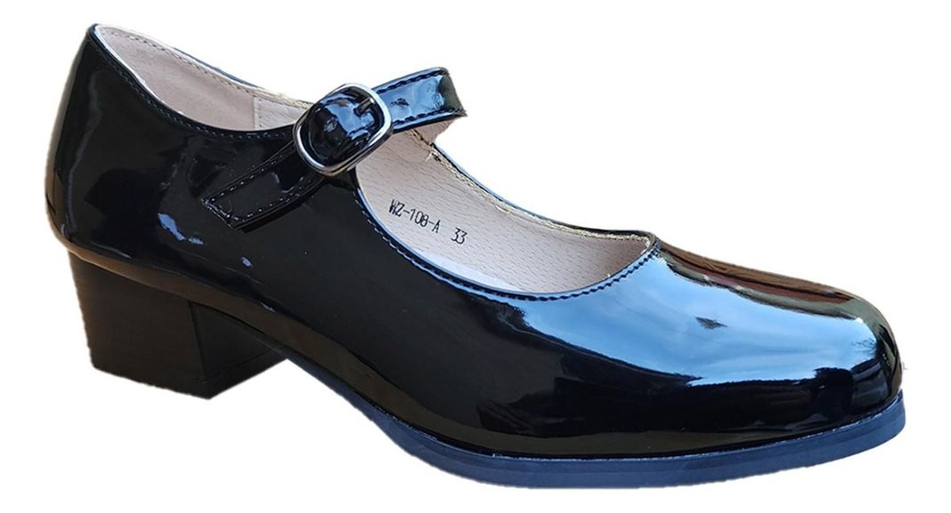 Zapato De Cueca Negro-charol Para Mujer Con Taco 7293-2