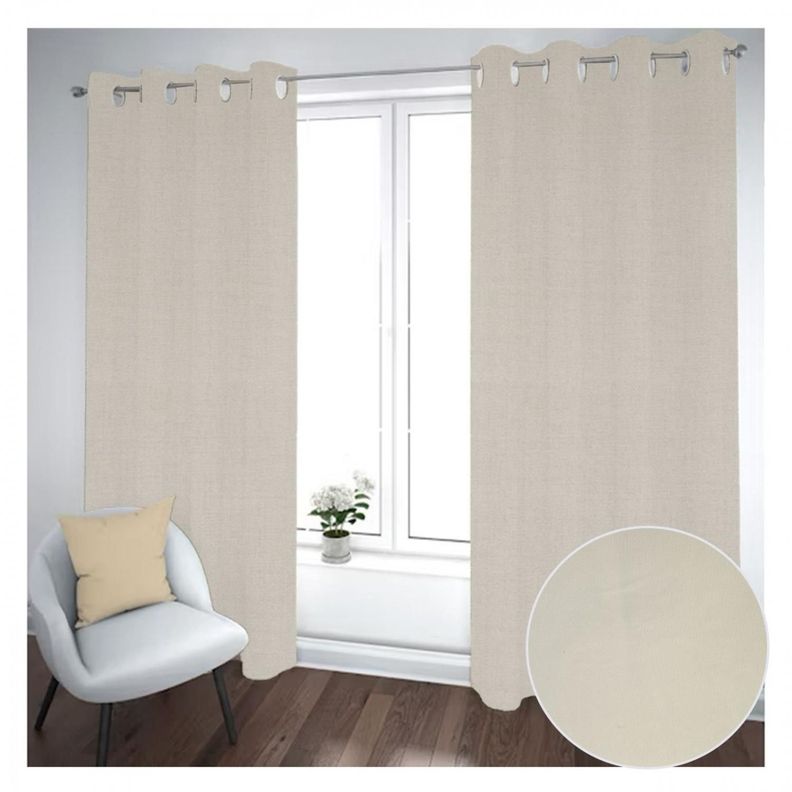 Cortina Black Out 2 Paños Decorativa Color Crema N° 81 (140X230)-1