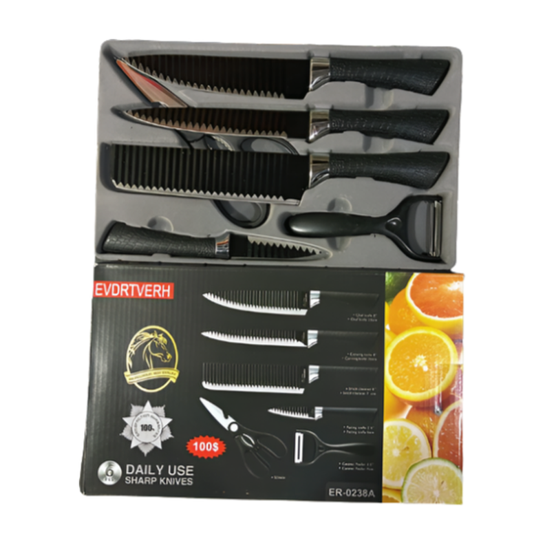 Set de Cuchillos de Cocina Prof. - 6 Piezas + Pelador y Tijeras Negro-2