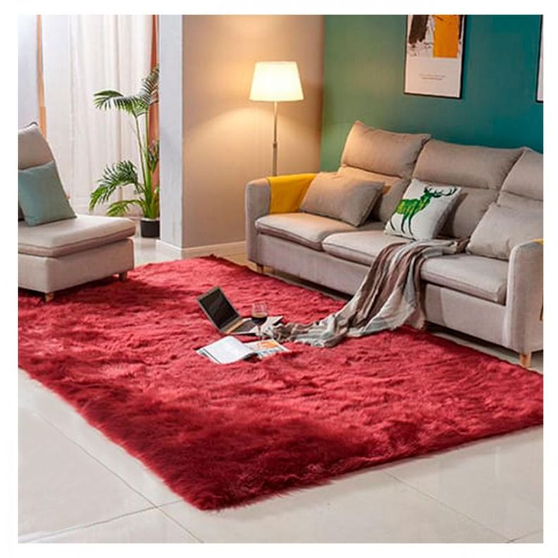 Alfombra Peluda Suave Decorativa Hogar Oficina 180x200 Burdeo-0