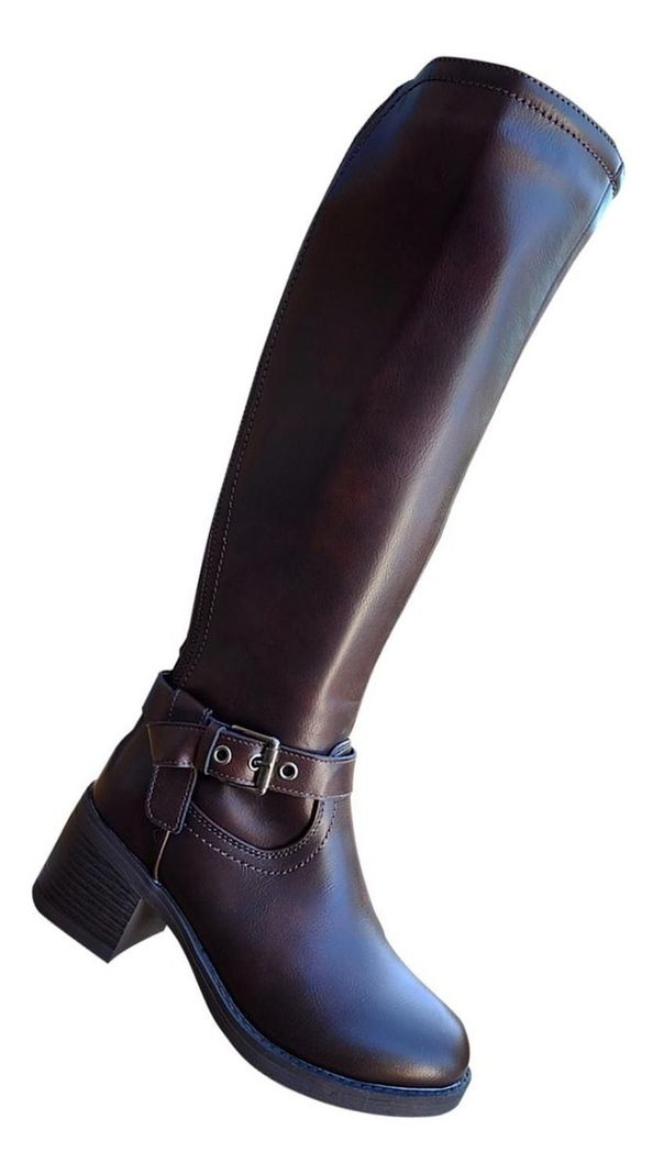 Botas Largas Bucaneras De Cuero Pu Mujer Casual Marrón - 7133-0