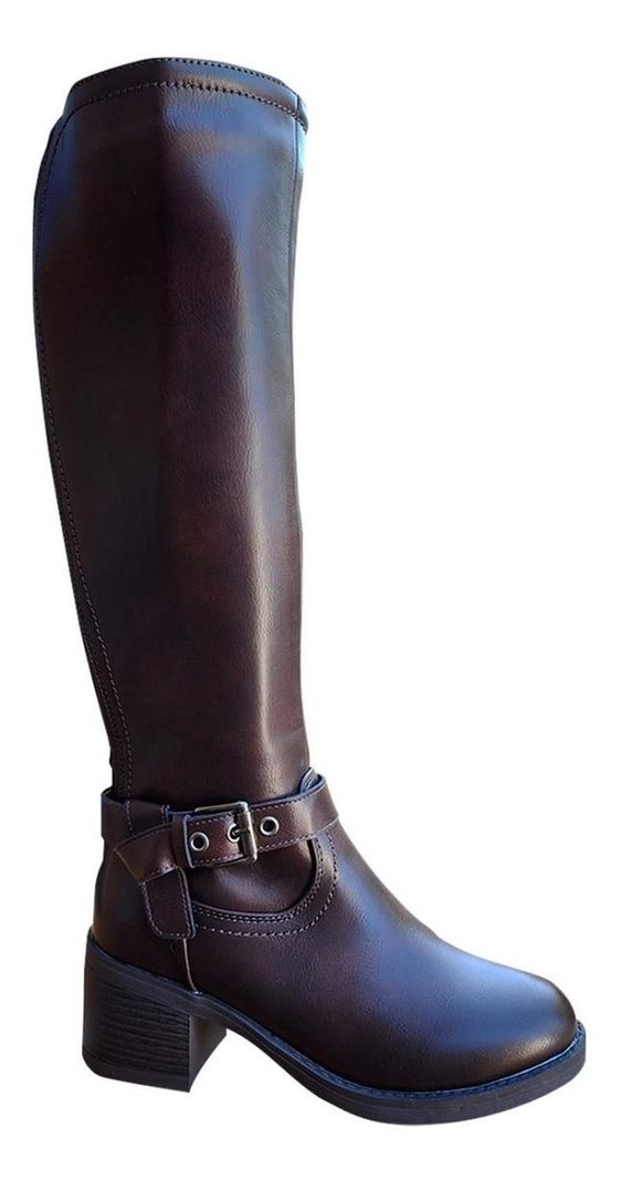 Botas Largas Bucaneras De Cuero Pu Mujer Casual Marrón - 7133-1