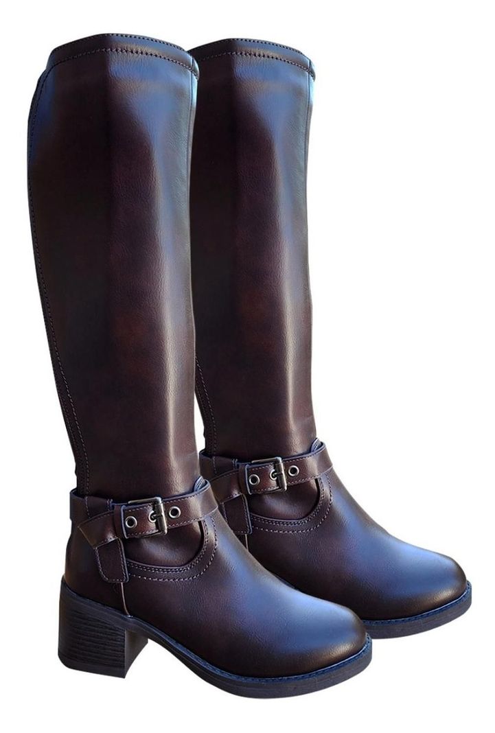 Botas Largas Bucaneras De Cuero Pu Mujer Casual Marrón - 7133-2