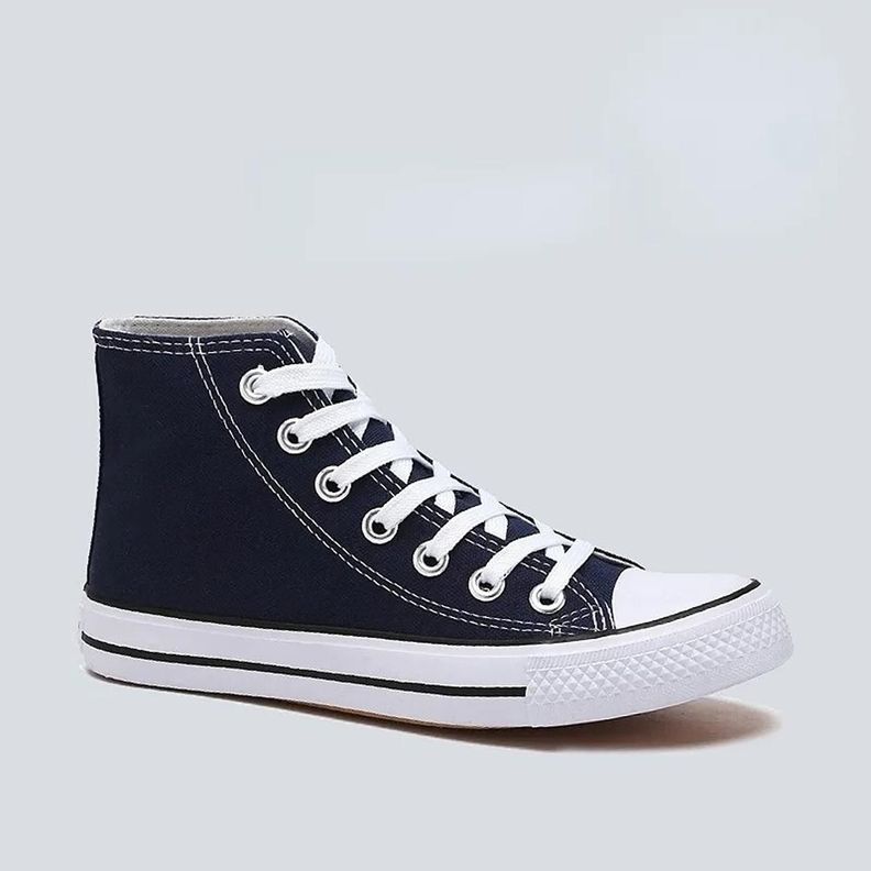 Zapatilla De Lona Con Caña Mujer Moda Urbanas-casual N/b 7257-1