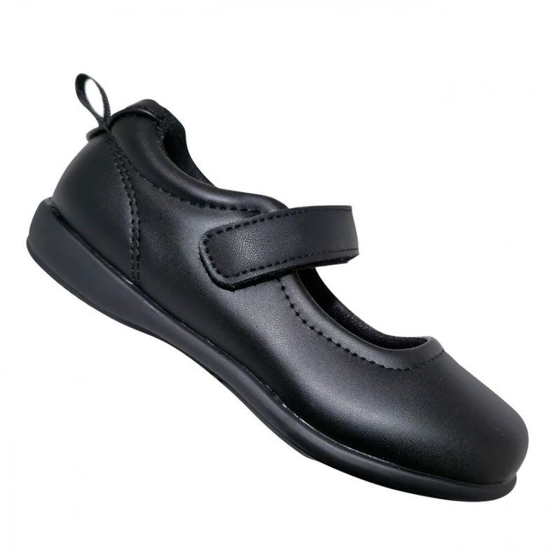 Zapato Escolar De Cuero Para Niña Ajuste Velcro Negro 7504-0