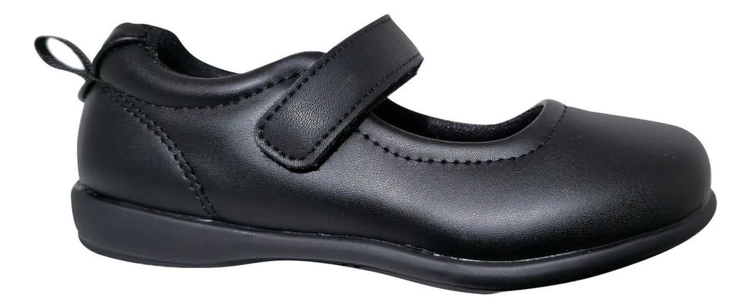 Zapato Escolar De Cuero Para Niña Ajuste Velcro Negro 7504-1