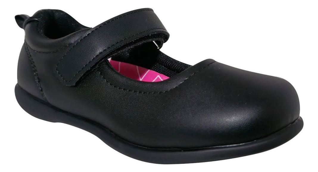 Zapato Escolar De Cuero Para Niña Ajuste Velcro Negro 7504-2