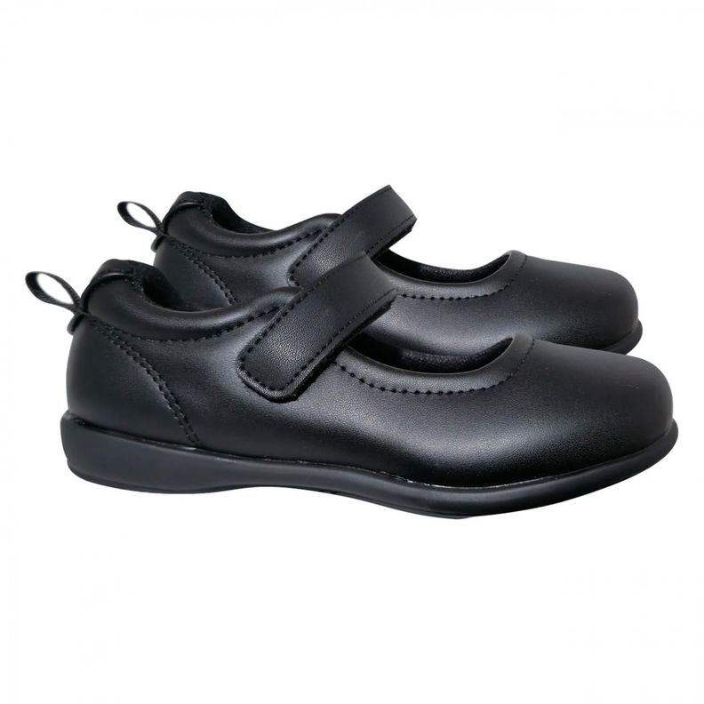 Zapato Escolar De Cuero Para Niña Ajuste Velcro Negro 7504-3