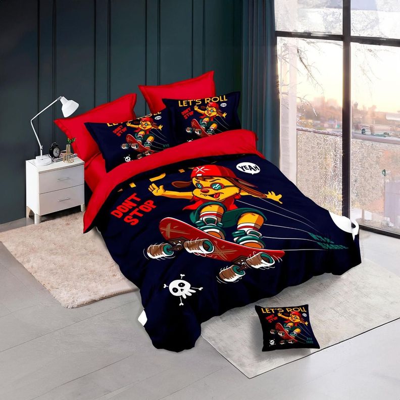 Cubrecama Quilt Verano 1.5 Plazas con Funda 50x70 -Diseño de Perro Skater 593-0