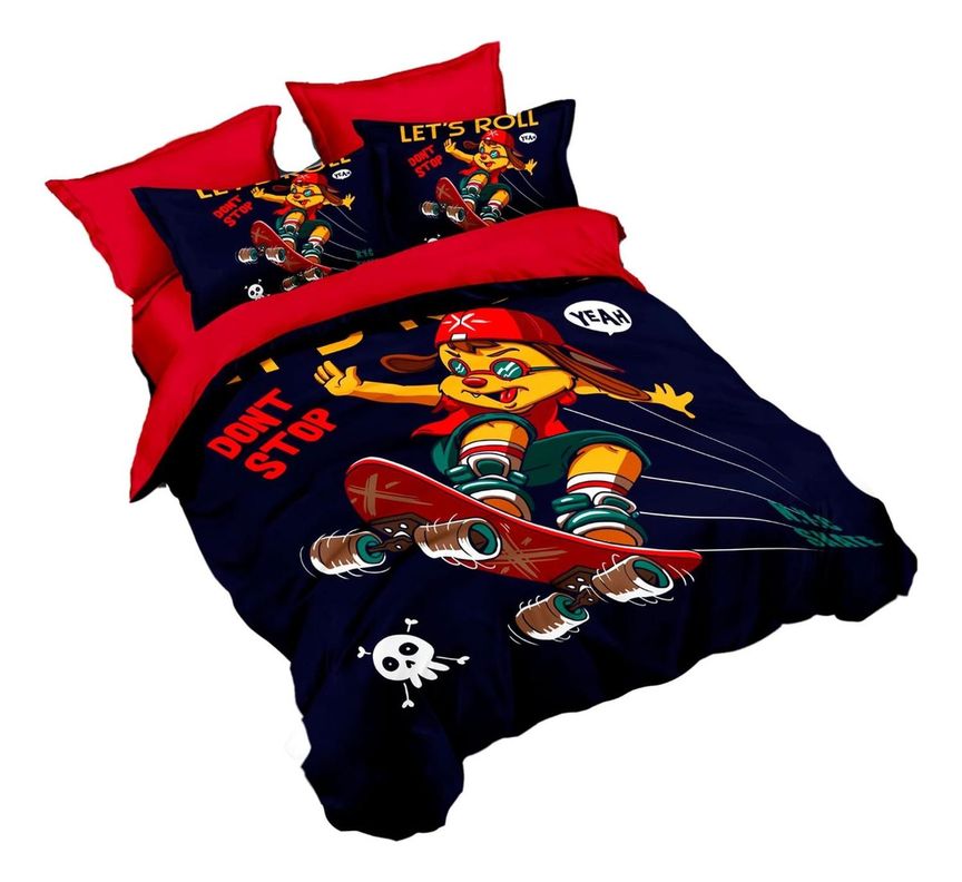 Cubrecama Quilt Verano 1.5 Plazas con Funda 50x70 -Diseño de Perro Skater 593-1