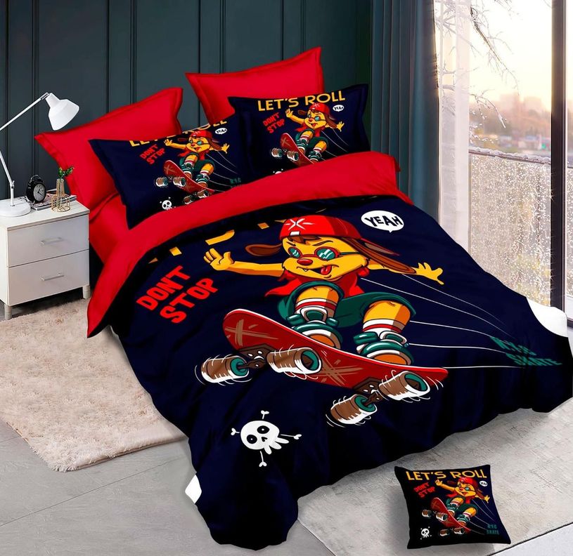 Cubrecama Quilt Verano 1.5 Plazas con Funda 50x70 -Diseño de Perro Skater 593-2