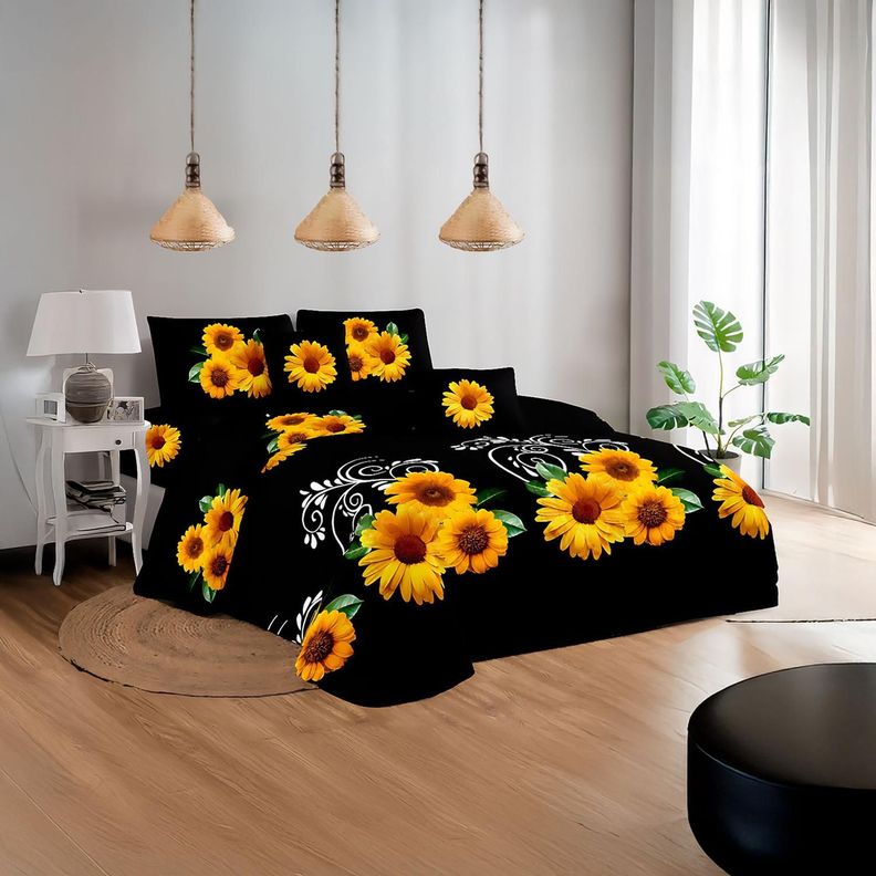 Cubre Cama King Quilt 2.5 Plazas Estampado Girasol Negro 655-1