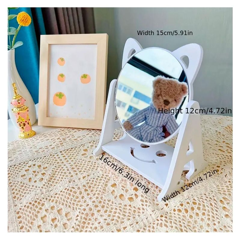 Espejo de Maquillaje 15cm con Diseño de Orejas de Gato y Organizador-1
