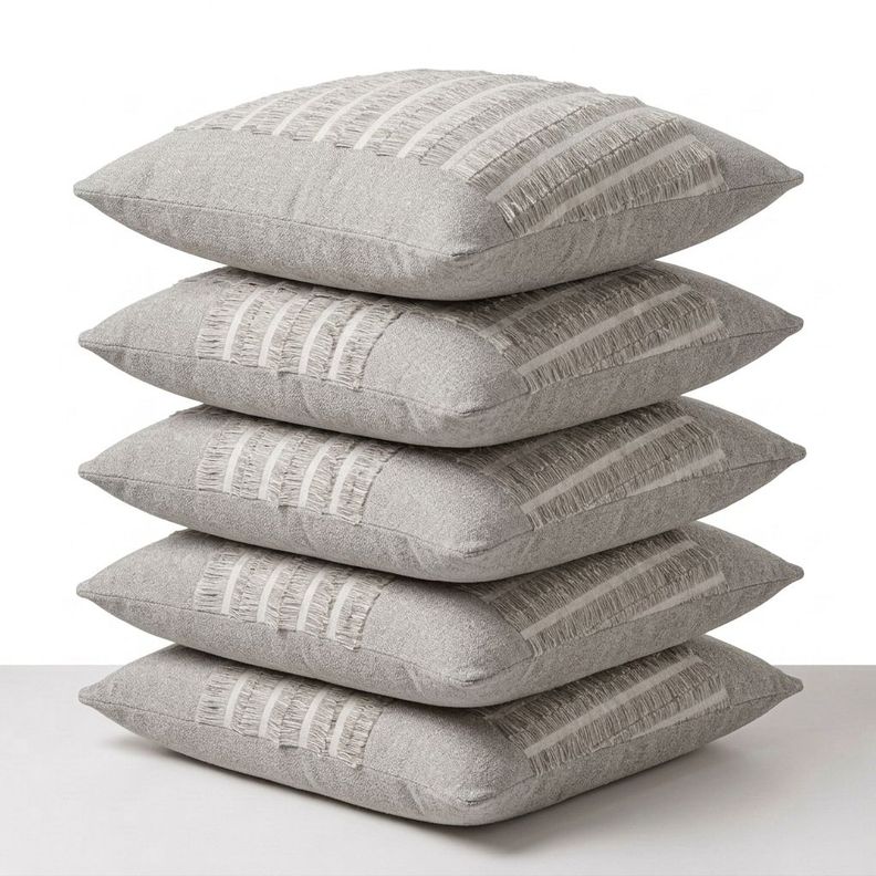 Funda De Cojín Gris Con Franjas Y Flecos 768 Cuadrada 45x45 cm Pack 5