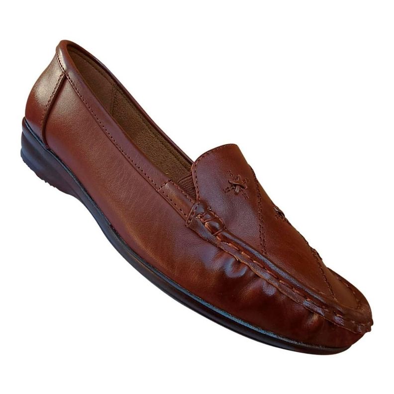 Zapato Mocasín De Cuero Mujer Casual Clasico Comodo Marrón - 7147-0