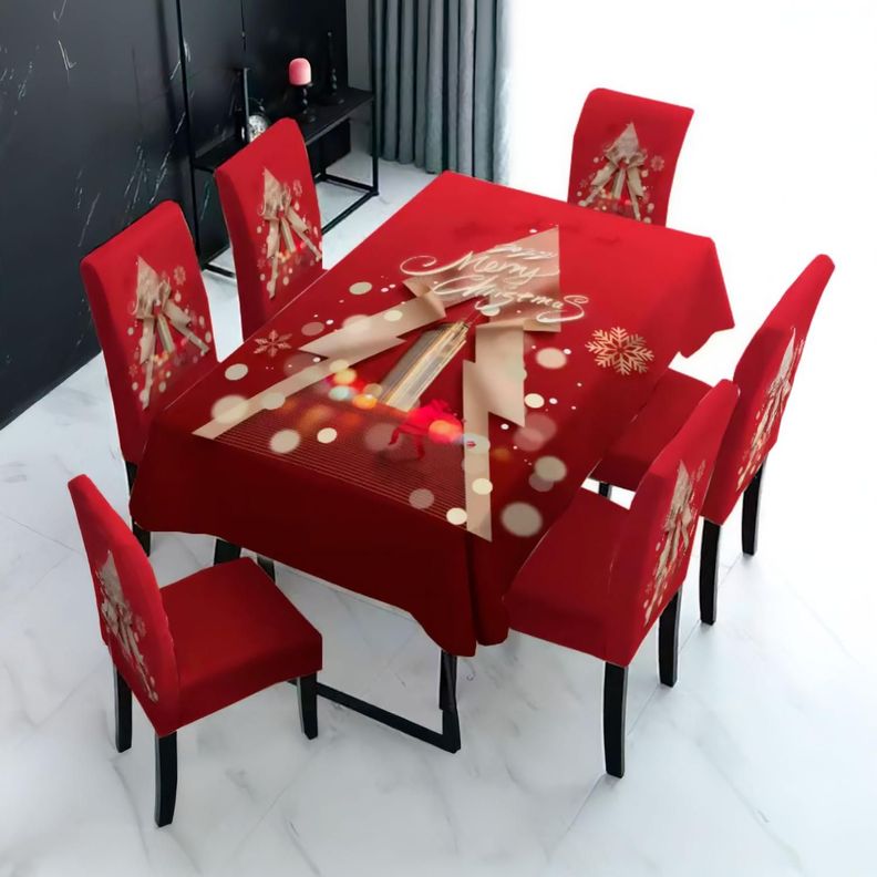 Mantel navideño PINO + 6 Fundas para sillas elasticadas-0
